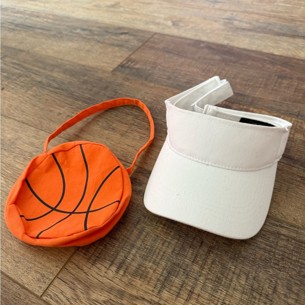 Top level white adjustable Velcro golf visor and basketball clutch purse